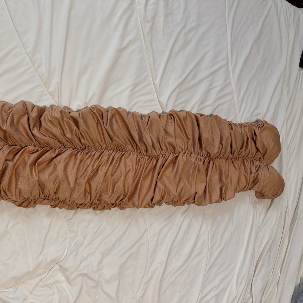 Oh Polly Strapless Midi Dress in Tan